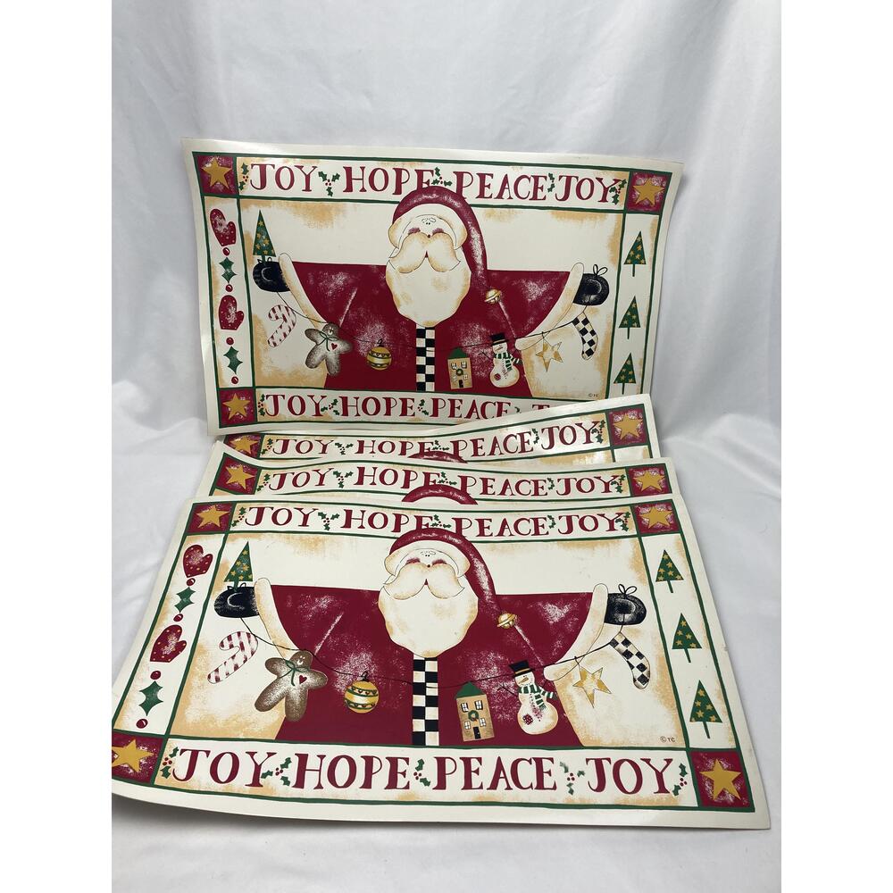 4 Christmas Decorative‎ Holiday Placemats Santa Snowman Red Green Gold